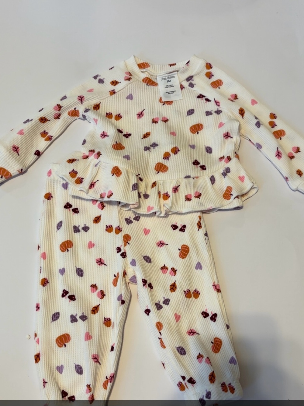Kids Cream Thermal Set with Pumpkin & Heart Print